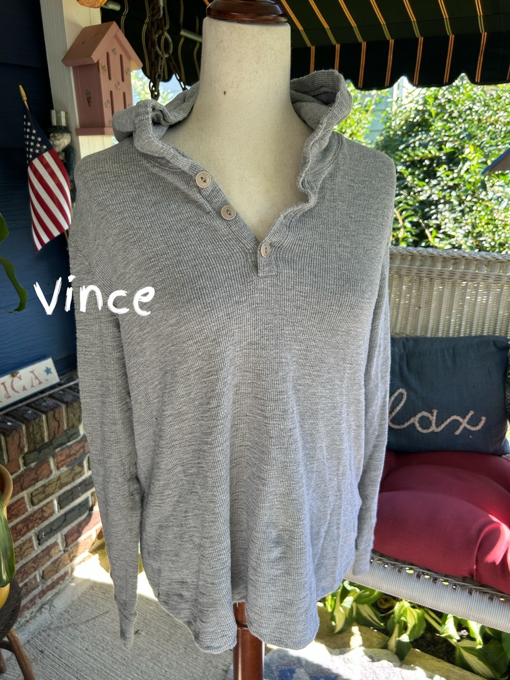 Heather Gray Long-Sleeve Henley Hoodie